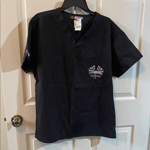NASCAR Black V-Neck scrub shirt & pants set. Size Medium. Smoke free home